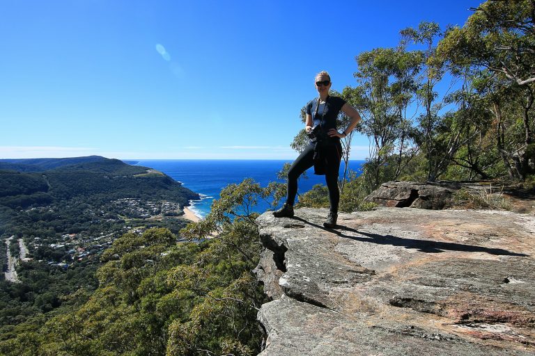 Bushwalk the 'Gong at Mt Mitchell, Stanwell Park. Taking on mountains, still dry in Globewalker t-shirt.